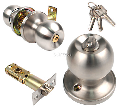 Stainless Steel Round Door Knobs Handle Entrance Combo Deadbolt Lock Set w/ Key