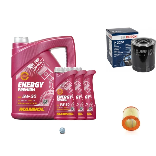 Bosch Pacchetto di Ispezione 8 L mannol Energy Premium 5W-30 per Fiat Ducato