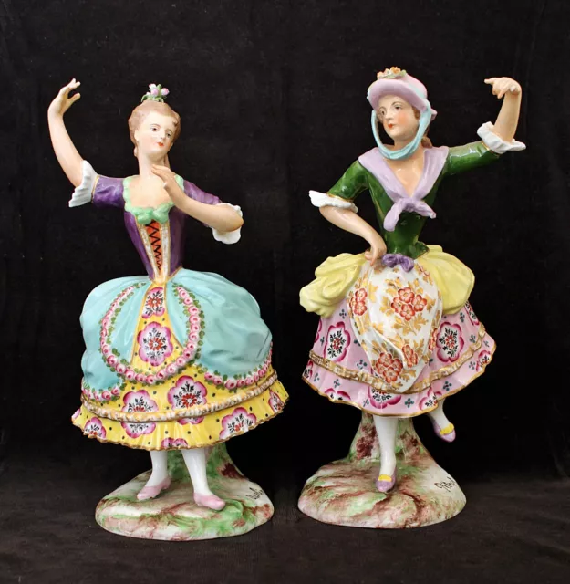 Pair Vintage Porcelain Figures "Pitrot & Asselin", 18Th C French Ballet Interest