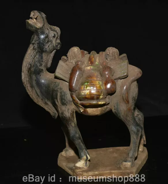 9.6" Rare Old China Tang sancai Pottery Palace Camel llama Burden Luck Statue