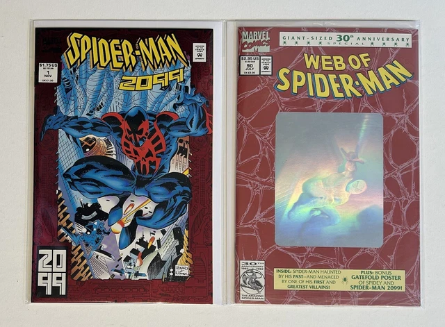 Spider-Man 2099 #1 Origin & Web Of Spider-Man #90 Lot Spiderverse Vf-Nm