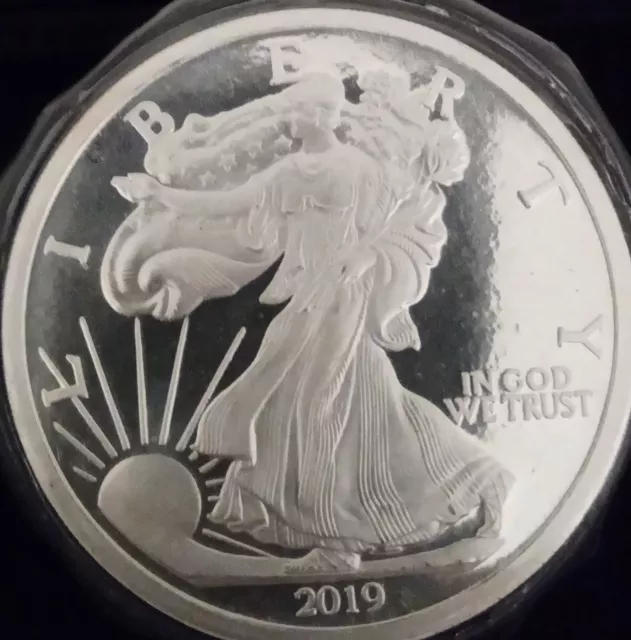 SILVER Bullion Round  5 Troy OZ . .999  Fine silver Liberty walking 2019...