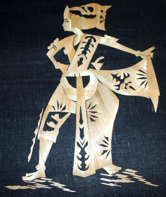 VINTAGE BAMBOO STRAW ART BEAUTIFUL DANCING WOMAN 11X15 M5 £32.93