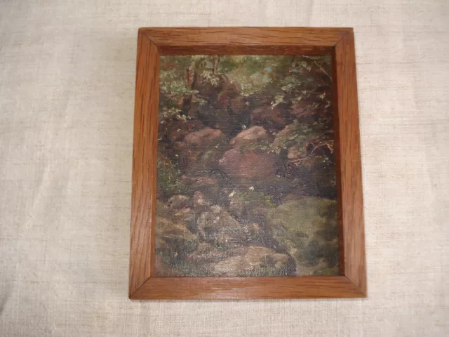 Petite Peinture Huile sur Toile  Sous Bois & Rochers  Signée