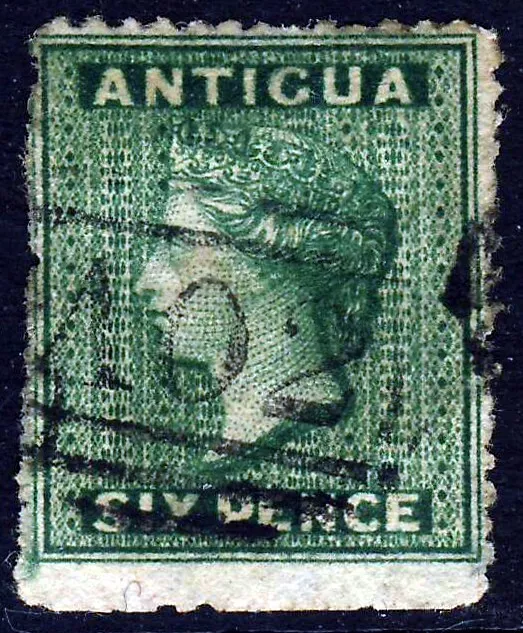 ANTIGUA Queen Victoria 1863 6d. Green Perf 14 Wmk Small Star SIDEWAYS SG 8 VFU