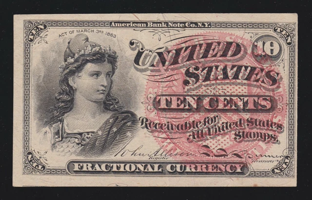 US 10c Fractional Currency Note 4th Issue FR 1257 Ch AU (005)