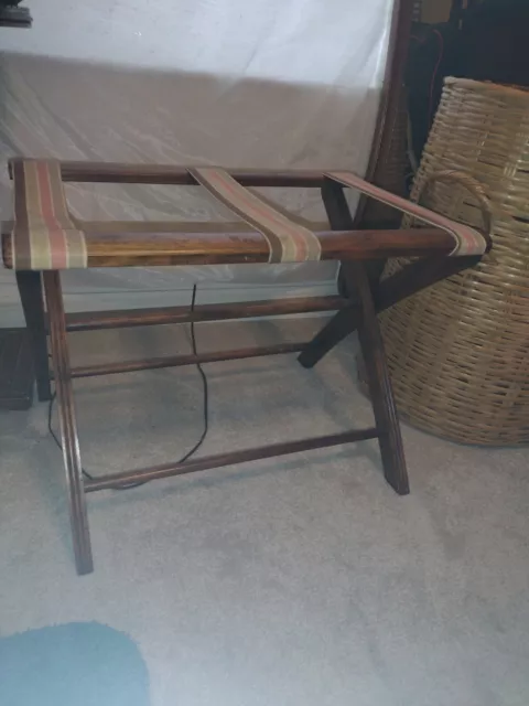 Vintage Scheibe Wooden Folding Luggage Suitcase Rack Stand Tapestry Straps