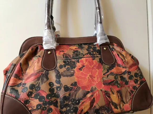 Firenze Bella "Sofia"  Venetia Floral  Large Satchel  Bag Purse  Tan & Olive