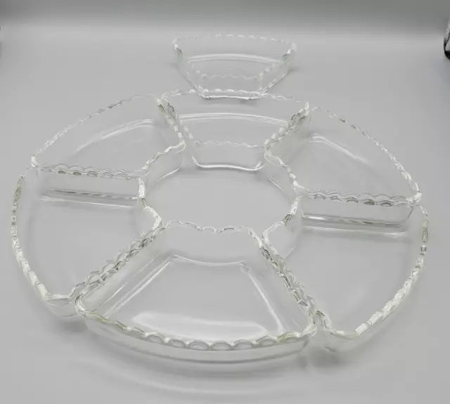 Lazy Susan Glass Inserts Replacements Clear Set 7 Vintage Ruffled Edge VG Cond