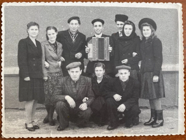 Beautiful guys and girls at the wedding, a guy with an accordion Vintage photo
