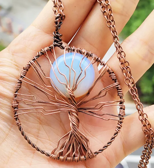 Opal Gems Tree of life Pendants Moon necklace Chakra Reiki Healing Amulet