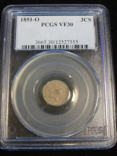 1851-O New Orleans Mint Silver Three Cent 3c Small Star Coin PCGS VF30