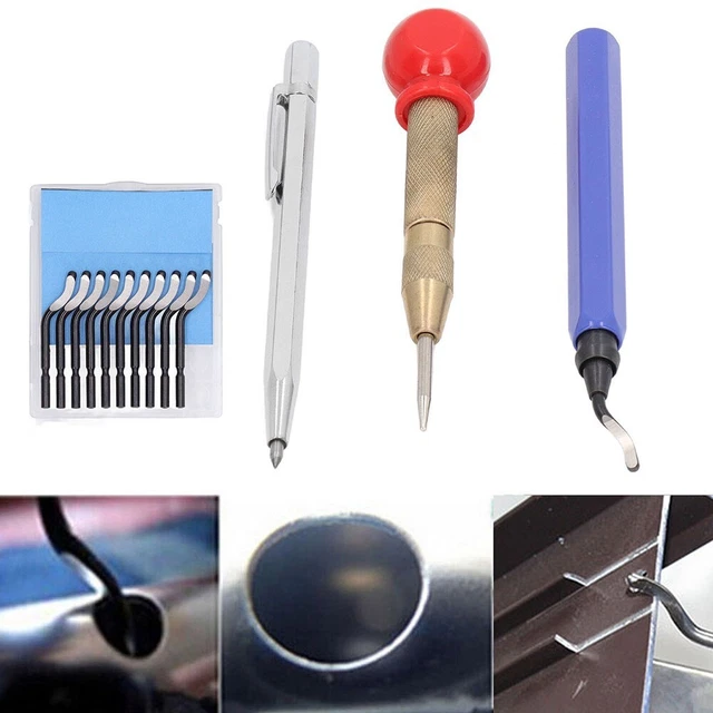 Outil D'Ébavurage Manuel Portable - Kit 10 Lames Pour Métal, Aluminium, Cuivre, Bois Et Plastique, Grattoir Rotatif Avec Boîte De Rangement