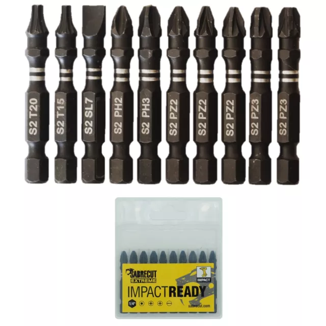 10 x 50mm SabreCut Impact Drill Driver Screwdriver Mixed Bits Set PROFESSIONAL