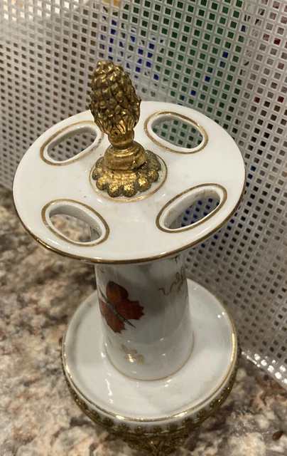Vintage Lenwile Ardalt Porcelain Footed Toothbrush Holder Japan 24Kt. Gold Plat