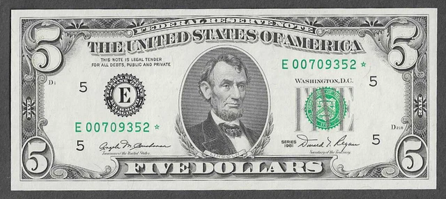 FR 1976-E* STAR UNC $5 Richmond Series of 1981 Green Seal Federal Reserve Note
