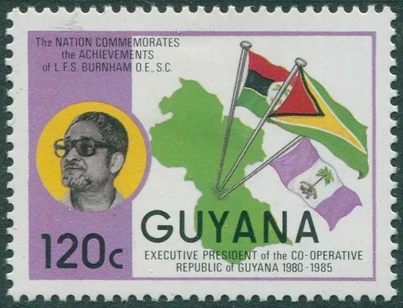Guyana 1986 SG1909 120c President Burnham map and flags MLH