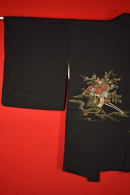 Vintage Japanese Kimono Silk Antique BORO Black HAORI Kusakizome Woven/A806/545 3