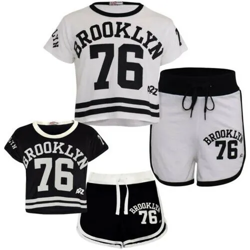 Bambine Pantaloncini Brooklyn 76 Top Corto Stampa Hot Pantalone Vestito Set