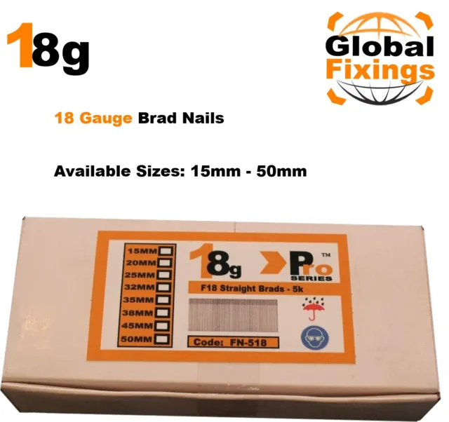 18g Straight 1000 x 20mm Brad Nails, galv to suit all 18g nailers