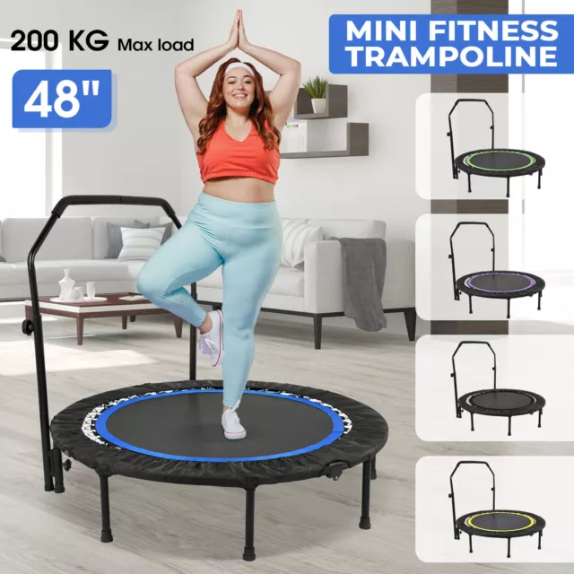 48" Mini trampoline Foldable Fitness Handrail Rebounder Cardio Exercise 200kg