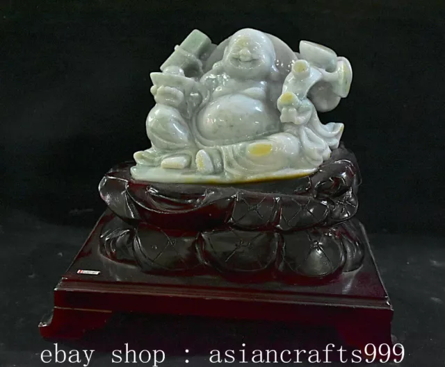 9.6"China natürliche Smaragd Jadeit geschnitzt Happy Lach Maitreya Buddha Statue