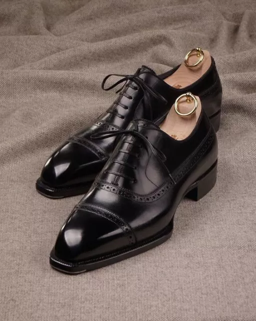 HANDMADE BLACK LEATHER Oxford Dress Shoes,Toe Cap Brogue Shoes for my ...