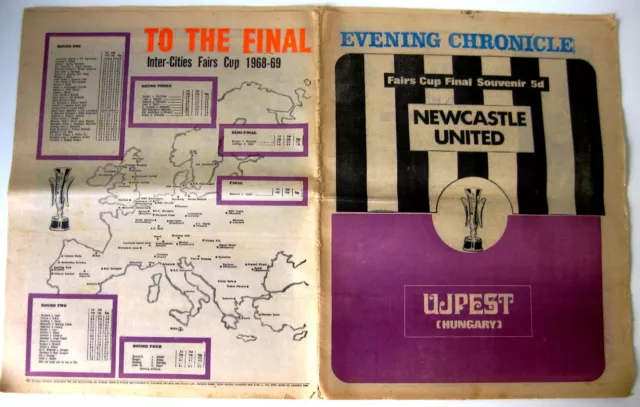 Newcastle United v Ujpest Dozsa. 1969 Fairs Cup Final Evening Chronicle Souvenir