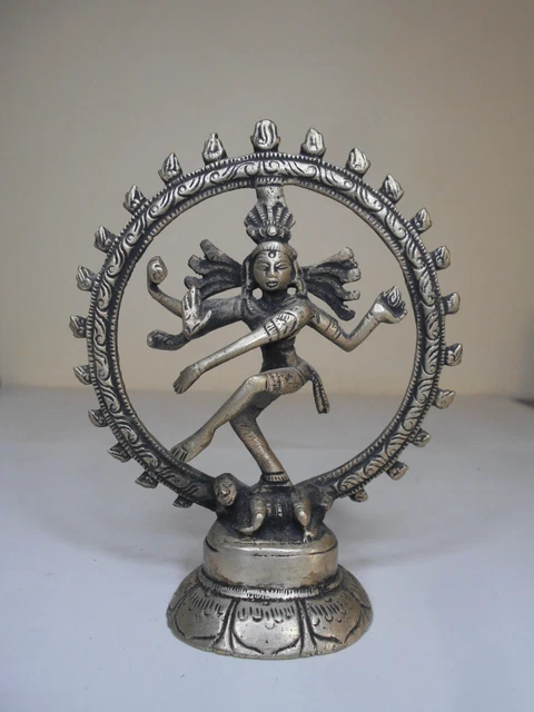 Ancienne Statue Roue De Shiva Divinite Nataraja Bronze Argenté Hindouisme Inde