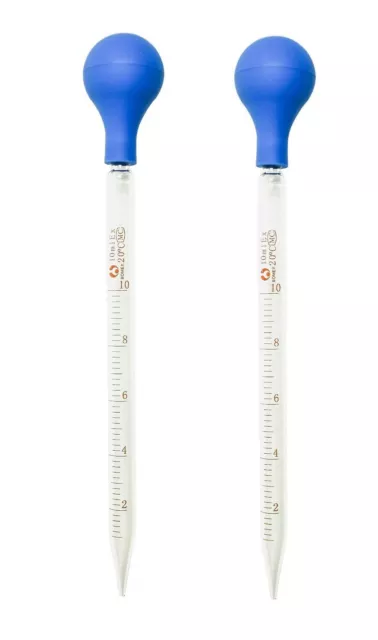 10ml Glass Graduated Pipettes Lab Dropper with Blue Rubber Cap and Scale(2 Pack)