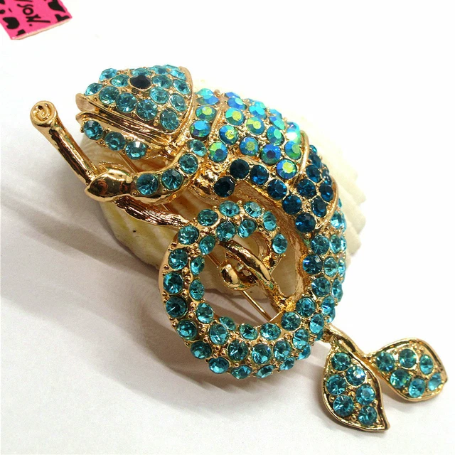 Hot Betsey Johnson Rhinestone Blue Branch Gecko Crystal Charm Brooch Pin Gift