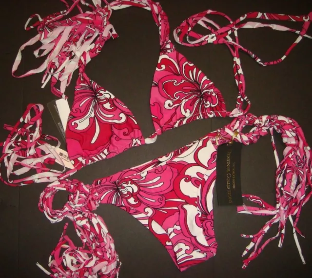 NWT MIKOH SWIMWEAR L,M,S BIKINI Martinique multistring FUCHSIA PINK white floral