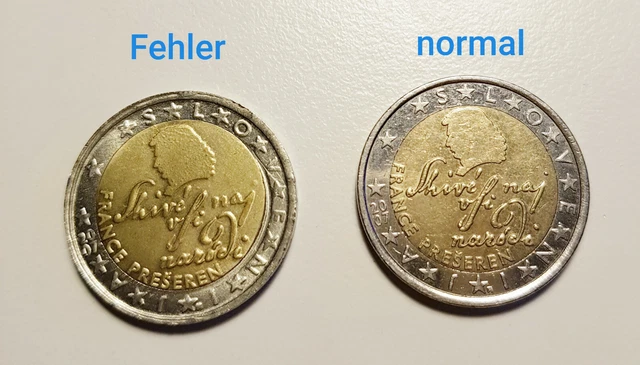 2 Euro Slowenien 2007 Fehlprägung Erkennen 2 EURO MÜNZE Slowenien 2007 France Priseren Fehlprägung Einzigartig EUR