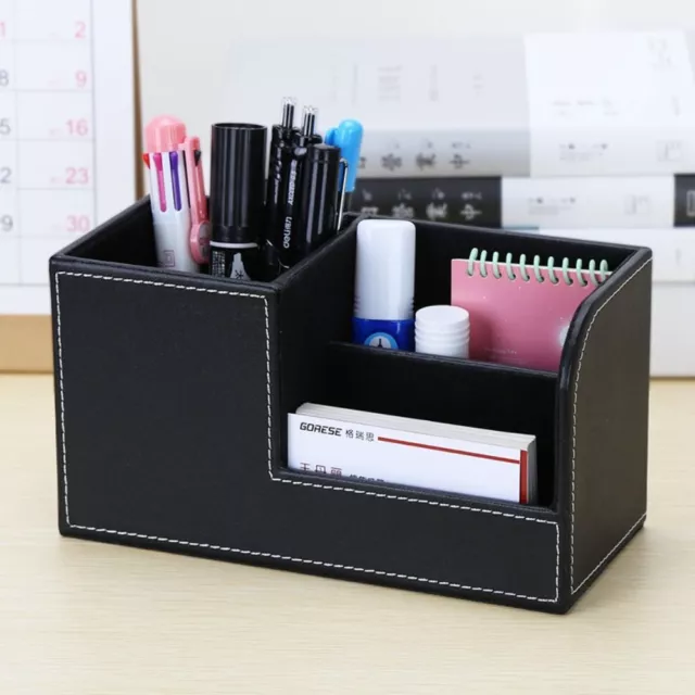 SIMPLE PU LEATHER Desk Organizer Desktop Stationery Storage Box Makeup ...