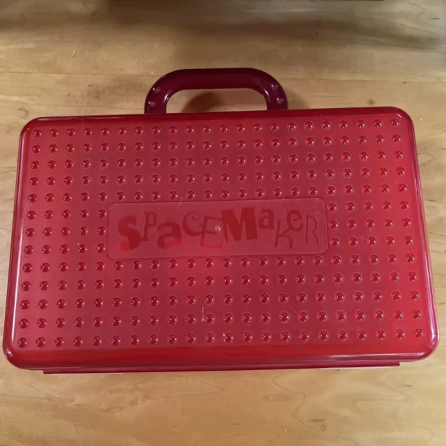 Spacemaker Large Red Pink Pencil Box with Handle Plastic Storage Case 11 x  7