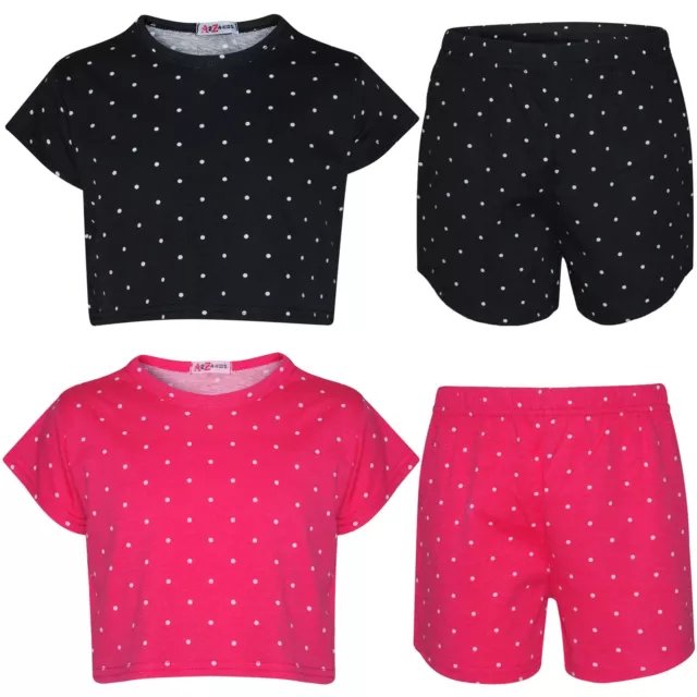 Set outfit estivo moda top per bambine coltura e pantaloncini stampa a pois 5-13 anni