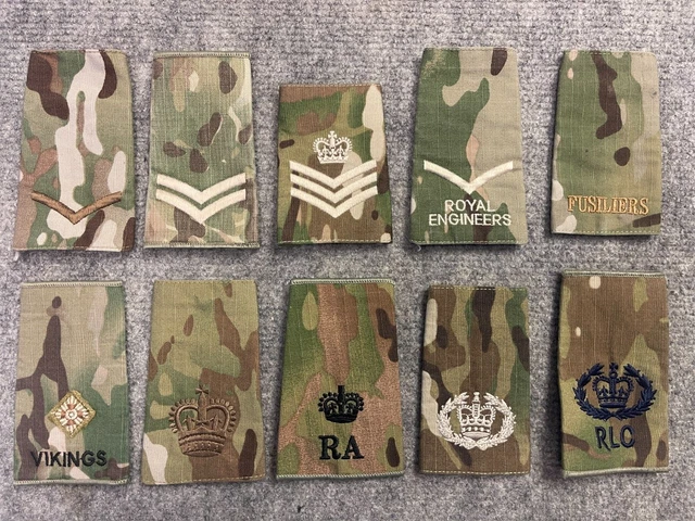 UK BRITISH ARMY Surplus MTP Camouflage Rank Slide, RA, RLC, Vikings ...