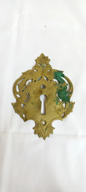 Brass Peacock Design Door Escutcheon Big Keyhole Plate Cover Antique Vintage E60