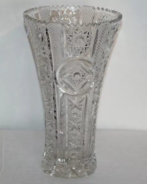 Large Antique Pressed Glass Vase Saw Tooth Top Pin Wheel Designs Clear Glass