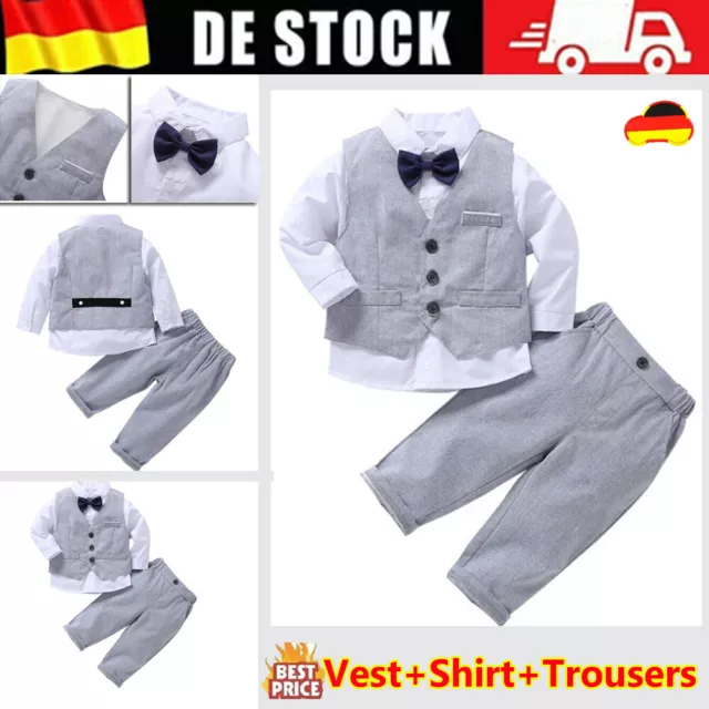 Baby Junge Gentleman Outfits Taufanzug Hochzeitanzug Langarmshirt+Weste+Hosen