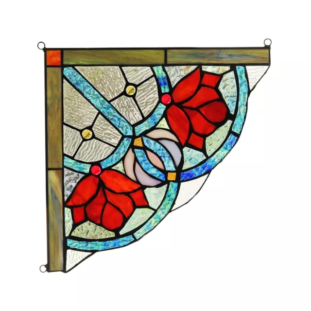 Stained Glass Roses Corner Window Panel 10 x 10 Handcrafted Art Glass Suncatcher