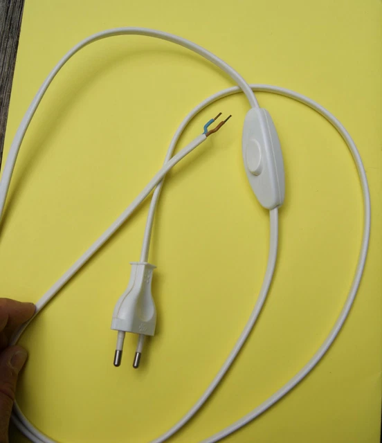 CABLE LAMPE CHEVET fil électrique 1,5 m avec interrupteur et prise 150 cm NEUF