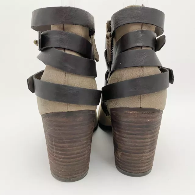 BP. Train Taupe Leather Wrap Belted Heeled Ankle Boots Bootie - Size 8M 3