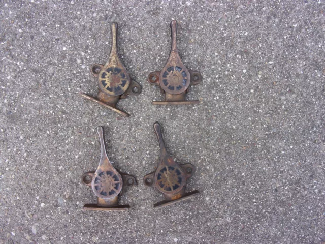 4 Vtg Victorian Banjo Window Sash Locks 8 Point Star