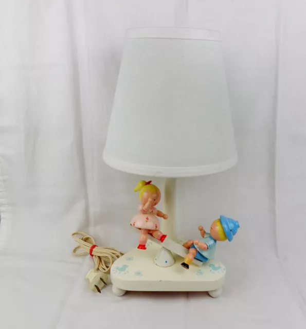 Vtg 60's RARE Nursery Plastics Inc Wooden TEETER TOTTER Lamp Working Boy Girl