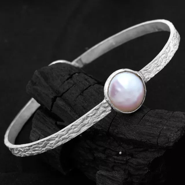 Blanc Bracelet Perle Fait à la Main Naturel 925 Argent Sterling Bracelet