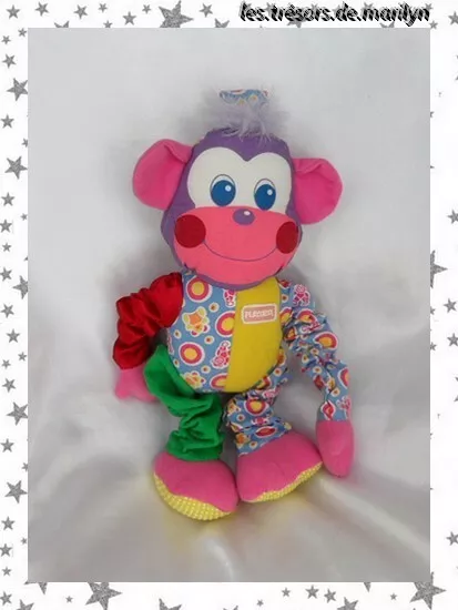 Doudou Peluche Tissu Singe Multicolore Grelot Playskool