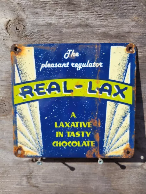 Vintage Real-Lax Porcelain Sign Medical Laxative Natural Medical Cure Remedy