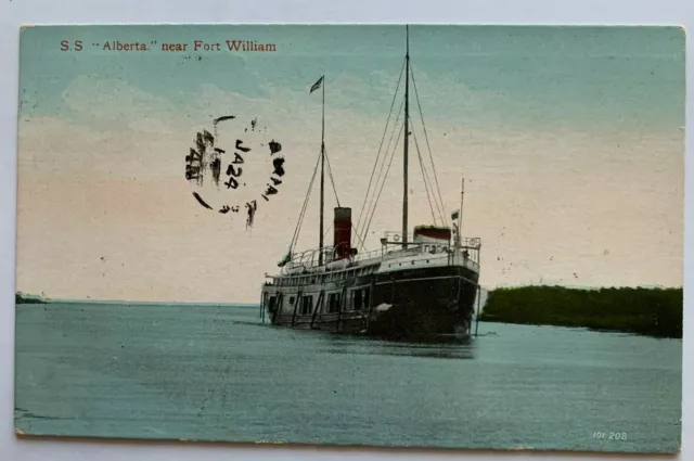 1914 Canada Ship Postcard Ontario Fort William SS Alberta steamer steamship boat
