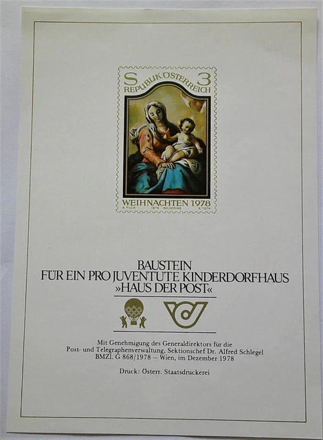 Weihnachten 1978 Sonderdruck der Österr. Staatsdruckerei Pro Juventute